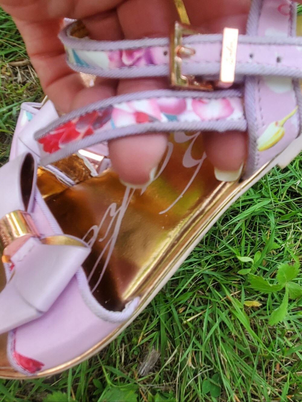 Barbie Girls' Size 13 Pink Bow Sandals with Gold Footbed